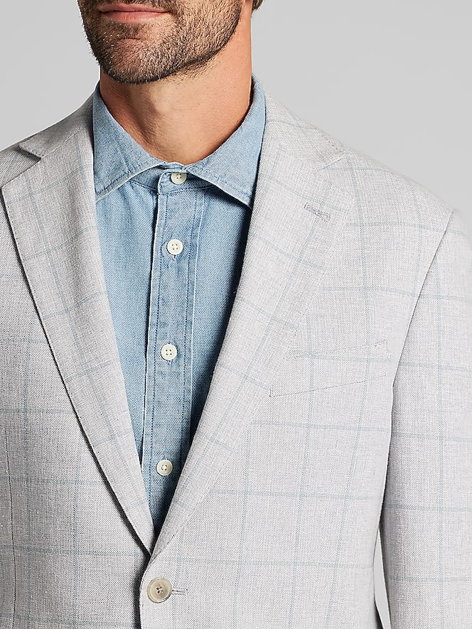 Joseph Abboud Modern Fit Windowpane Plaid Linen-Blend Sport Coat