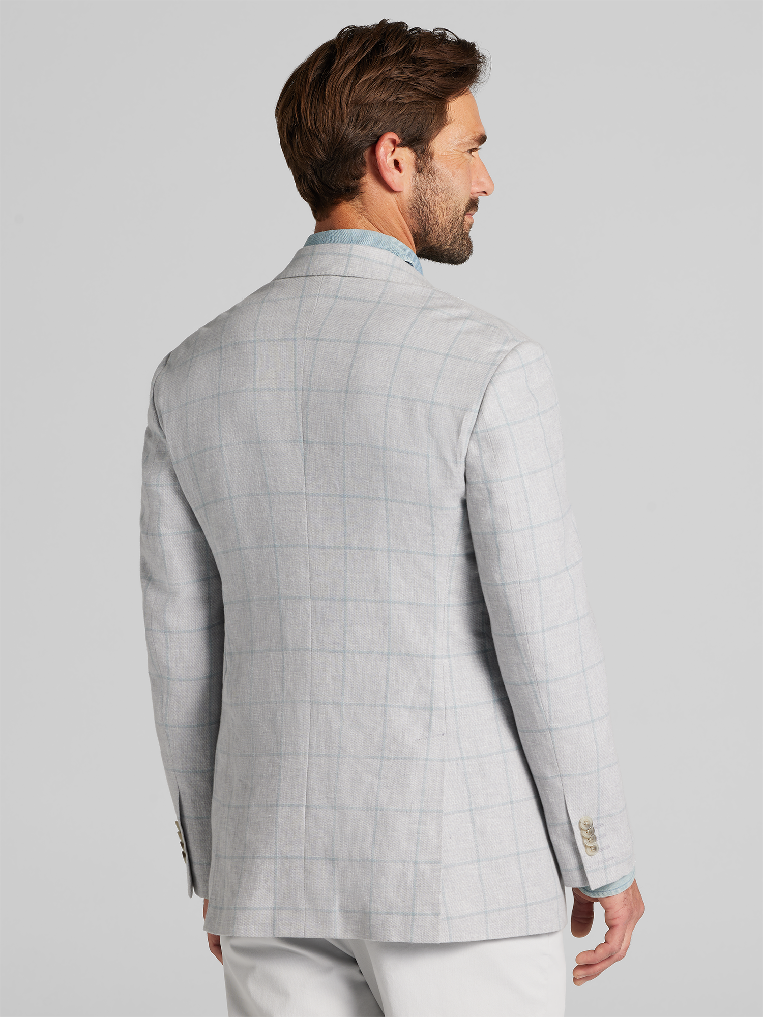 Modern Fit Windowpane Plaid Linen-Blend Sport Coat