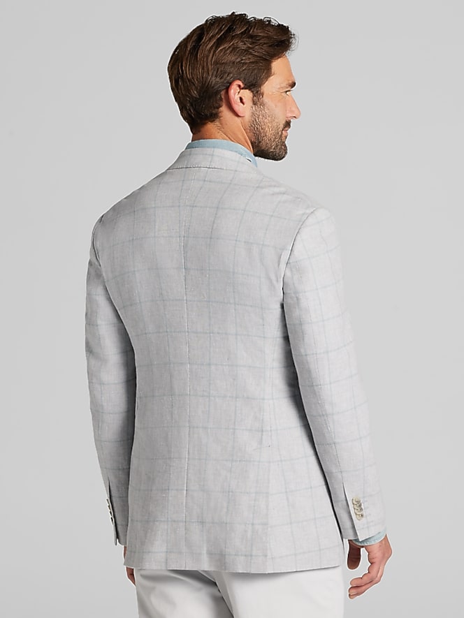 Joseph Abboud Modern Fit Windowpane Plaid Linen-Blend Sport Coat