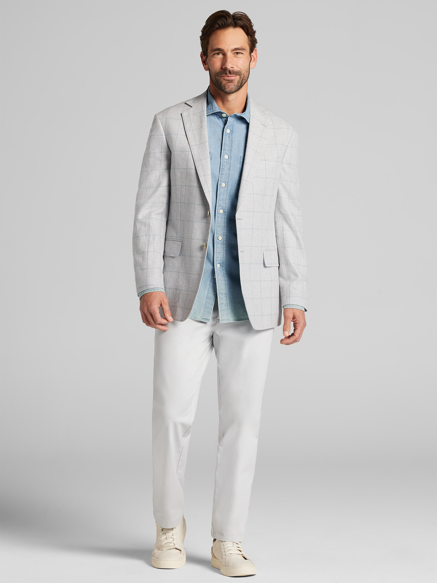 Modern Fit Windowpane Plaid Linen-Blend Sport Coat