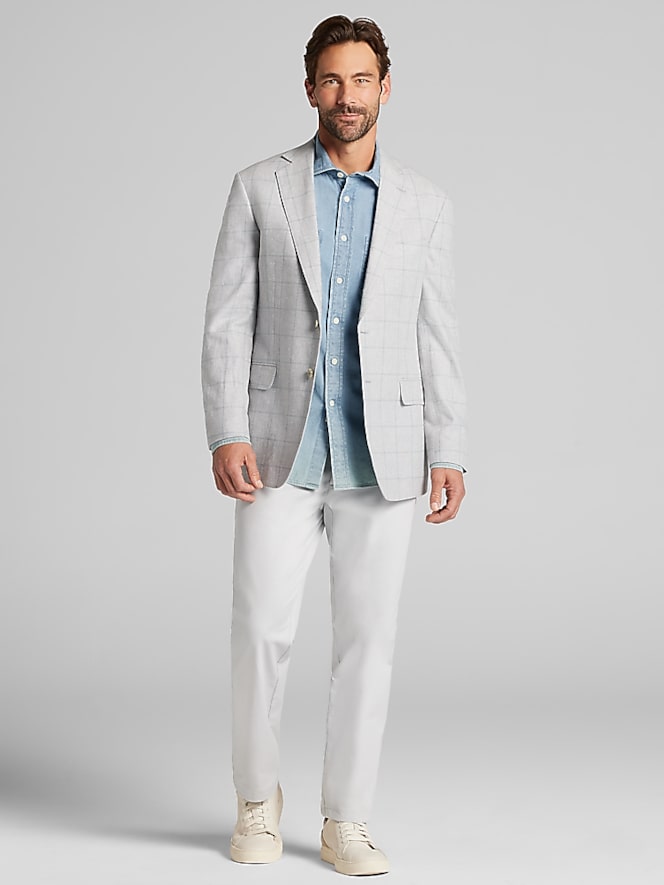Joseph Abboud Modern Fit Windowpane Plaid Linen-Blend Sport Coat