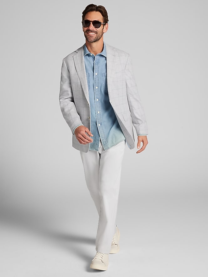 Joseph Abboud Modern Fit Windowpane Plaid Linen-Blend Sport Coat