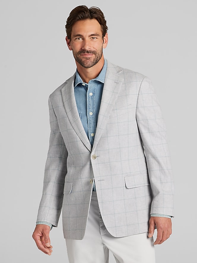 Joseph Abboud Modern Fit Windowpane Plaid Linen-Blend Sport Coat