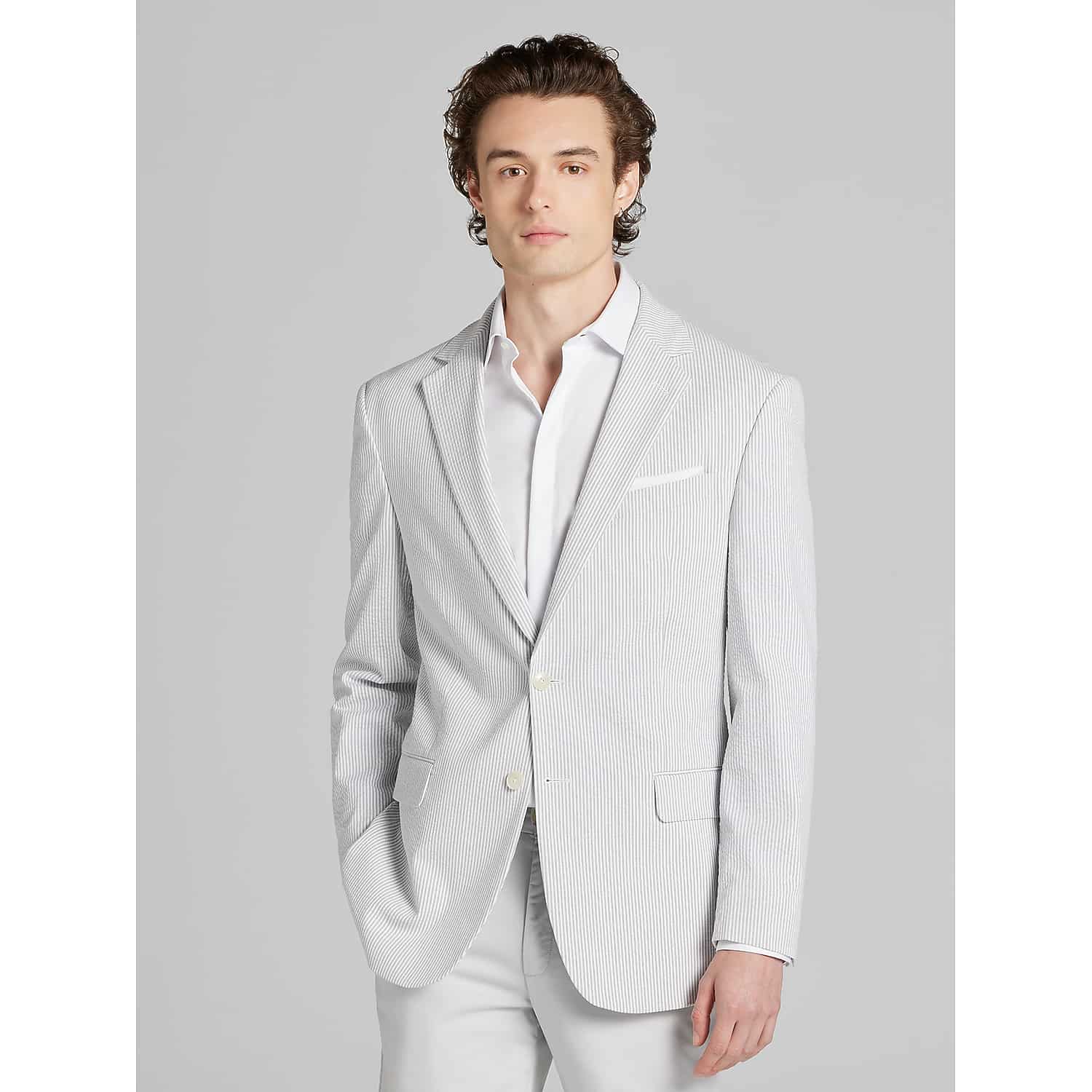 Wilke-Rodriguez Big & Tall Modern Fit Cotton Blend Sport Coat in Grey and White – Men’s Size 52 Long Blazer