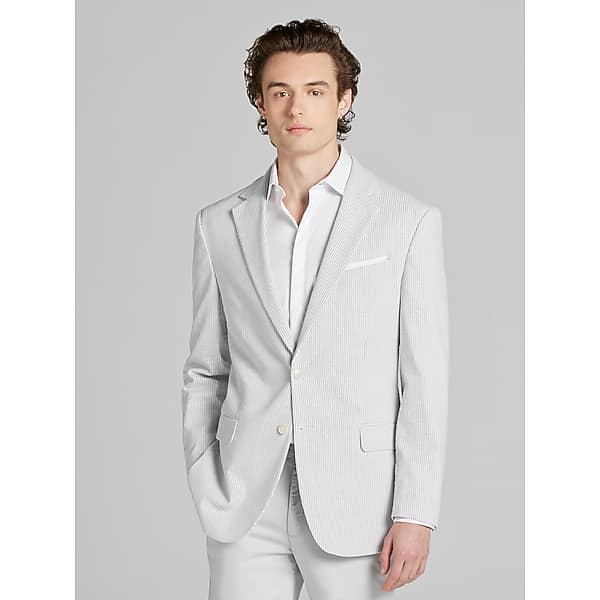Wilke-Rodriguez Men's Modern Fit Cotton Blend Sport Coat Grey And White - Size: 38 Regular