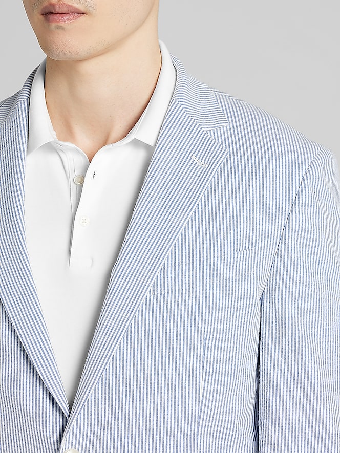 Wilke-Rodriguez Modern Fit Cotton Blend Sport Coat, Blue And White - Image 2 of 8