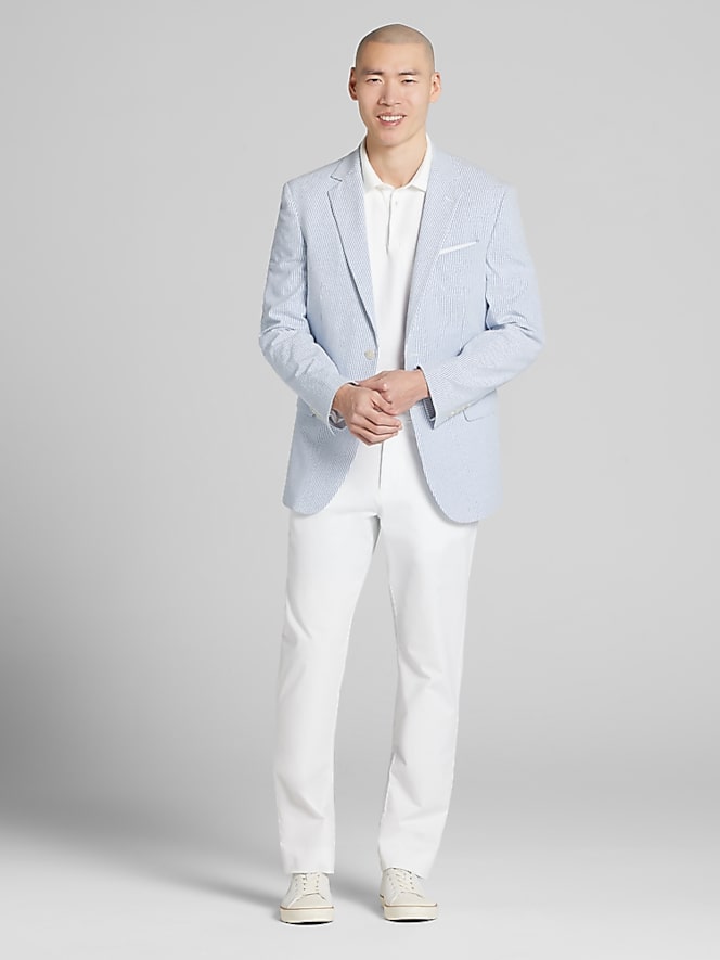 Wilke-Rodriguez Modern Fit Cotton Blend Sport Coat, Blue And White - Image 5 of 8