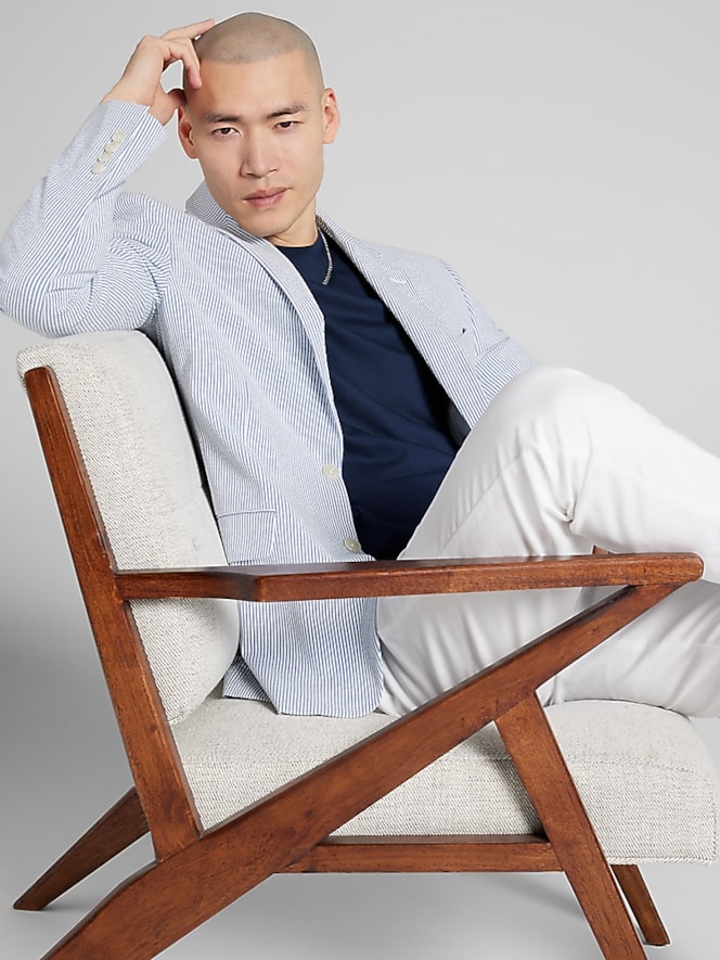 Wilke-Rodriguez Modern Fit Cotton Blend Sport Coat, Blue And White - Image 8 of 8