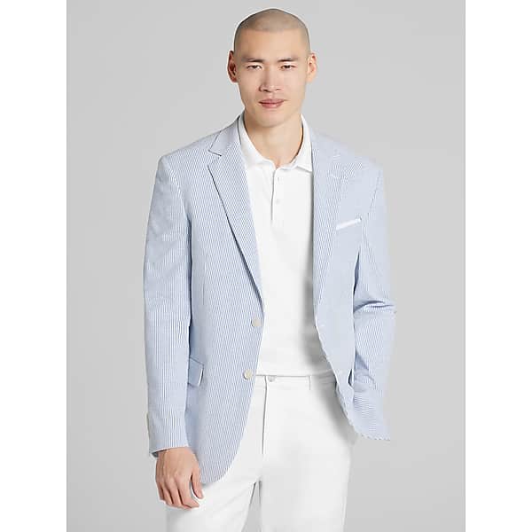 Wilke-Rodriguez Big & Tall Men's Modern Fit Cotton Blend Sport Coat Blue And White - Size: 54 Long