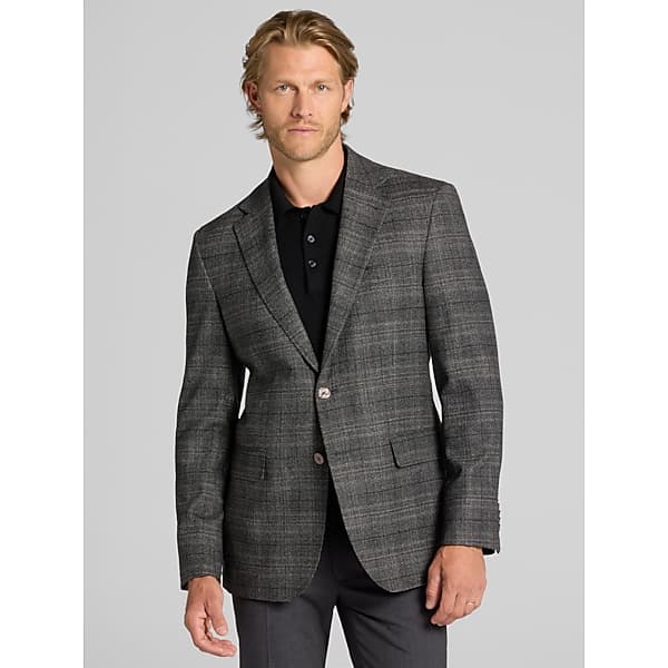 Joseph Abboud Big & Tall Men's Modern Fit Plaid Sport Coat Dark Grey - Size: 48 Regular
