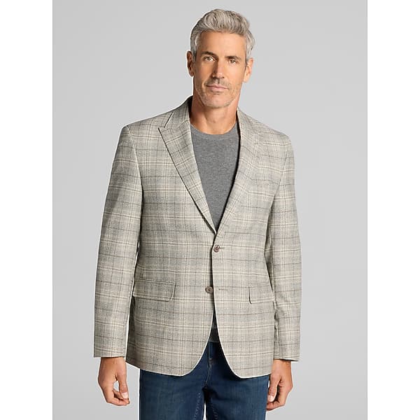 Joseph Abboud Men's Classic Fit Windowpane Plaid Sport Coat Platinum - Size: 46 Regular