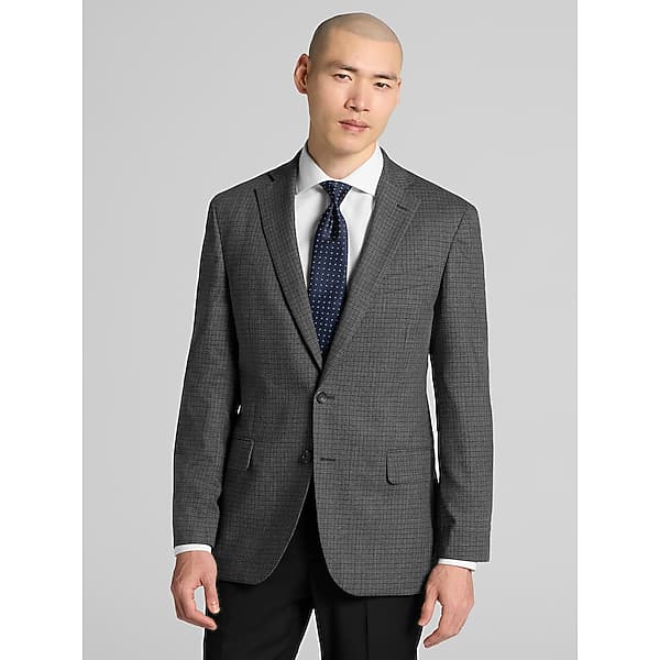 Wilke-Rodriguez Big & Tall Men's Modern Fit Check Sport Coat Grey/Blue - Size: 52 Regular