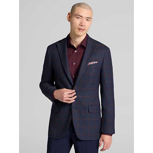 Wilke-Rodriguez Men's Modern Fit Windowpane Plaid Sport Coat Bright Navy - Size: 46 Long