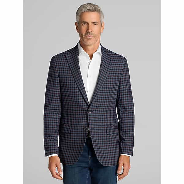 Wilke-Rodriguez Men's Modern Fit Check Sport Coat Blue/Burgundy - Size: 46 Short