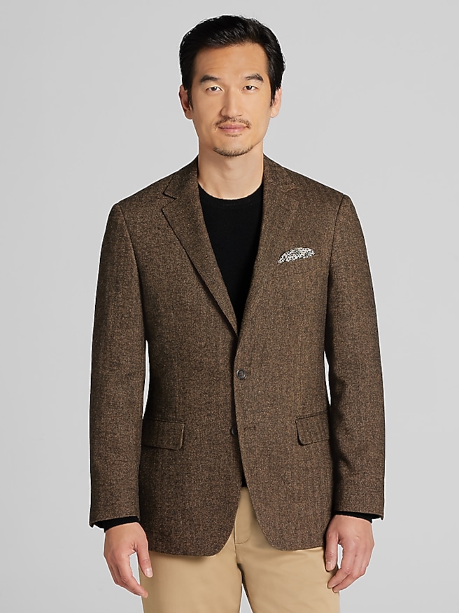 Wilke-Rodriguez Modern FIt Herringbone Sport Coat Brown