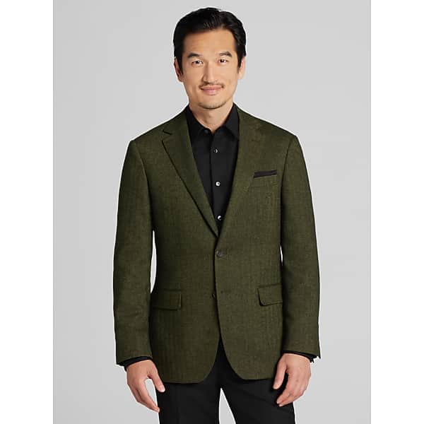 Wilke-Rodriguez Men's Modern FIt Herringbone Sport Coat Olive -