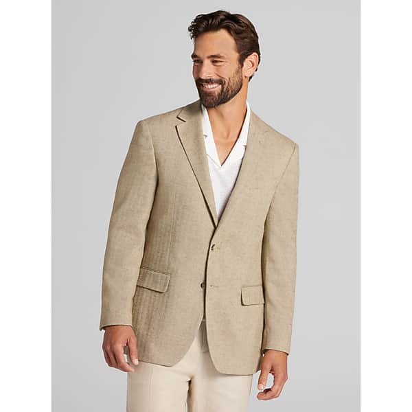 Wilke-Rodriguez Men's Modern FIt Herringbone Sport Coat Tan - Size: 46 Long