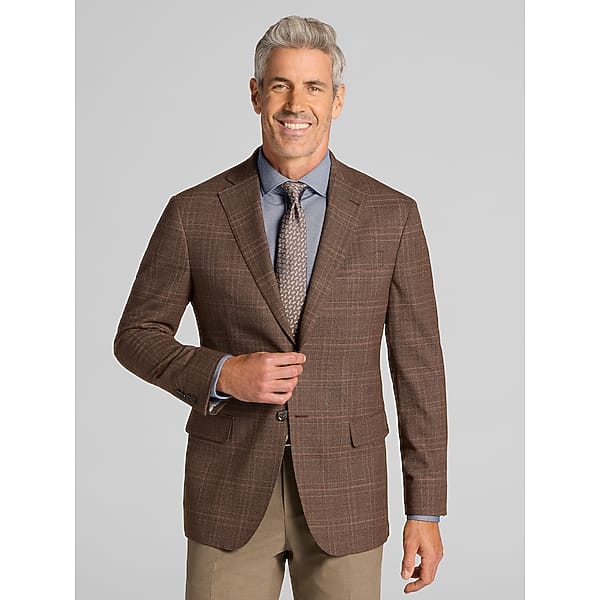 Joseph Abboud Men's Modern Fit Plaid Sport Coat Light Brown - Size: 44 Regular