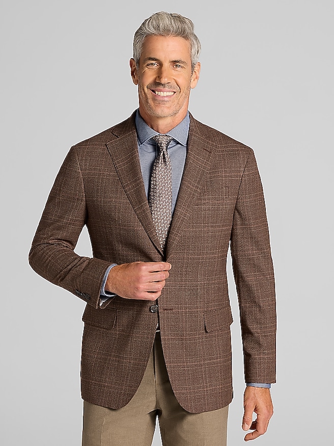 Joseph Abboud Modern Fit Plaid Sport Coat Light Brown