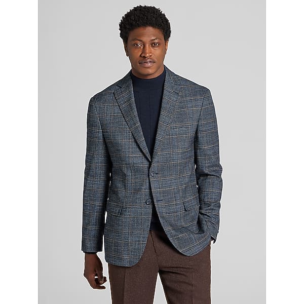 Joseph Abboud Men's Modern Fit Windowpane Plaid Sport Coat Dark Navy - Size: 42 Short