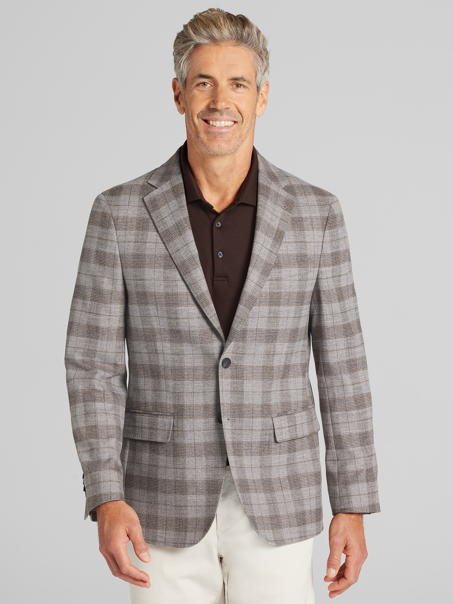 美品✨JOSEPH ABBOUD 3ピース チェックスーツ 洗濯○ ストレッチ Joseph Abboud Classic Fit Plaid Sport Coat, Taupe - Brown | Men's