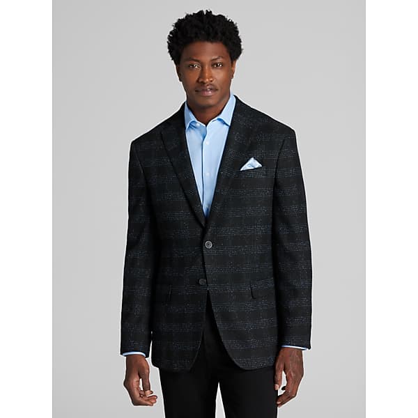Awearness Kenneth Cole Men's Modern Fit Plaid Sport Coat Black - Size: 46 Short