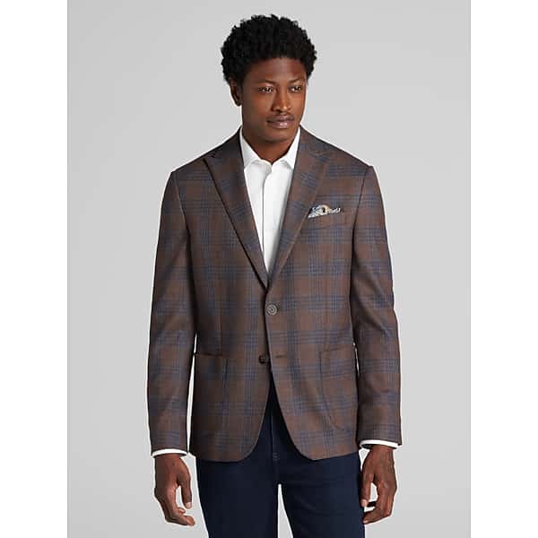 Joseph Abboud Men's Modern Fit Wool Blend Plaid Sport Coat Medium Brown - Size: 44 Long
