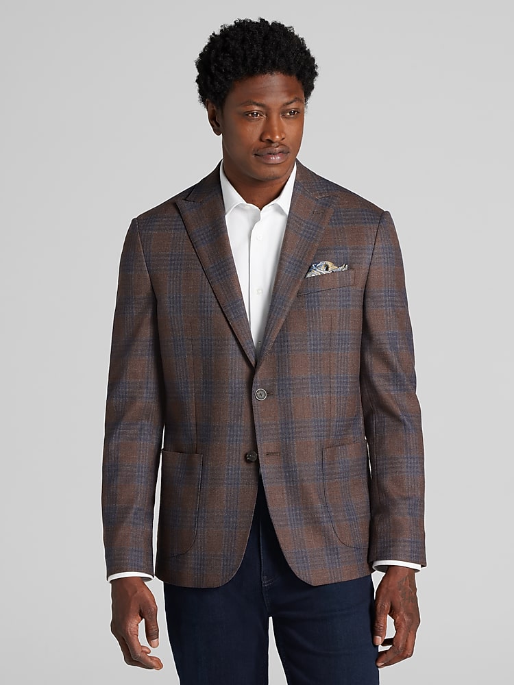 mens dress coat brown Joseph Abboud Modern Fit Plaid Sport Coat, Medium Tuxedo