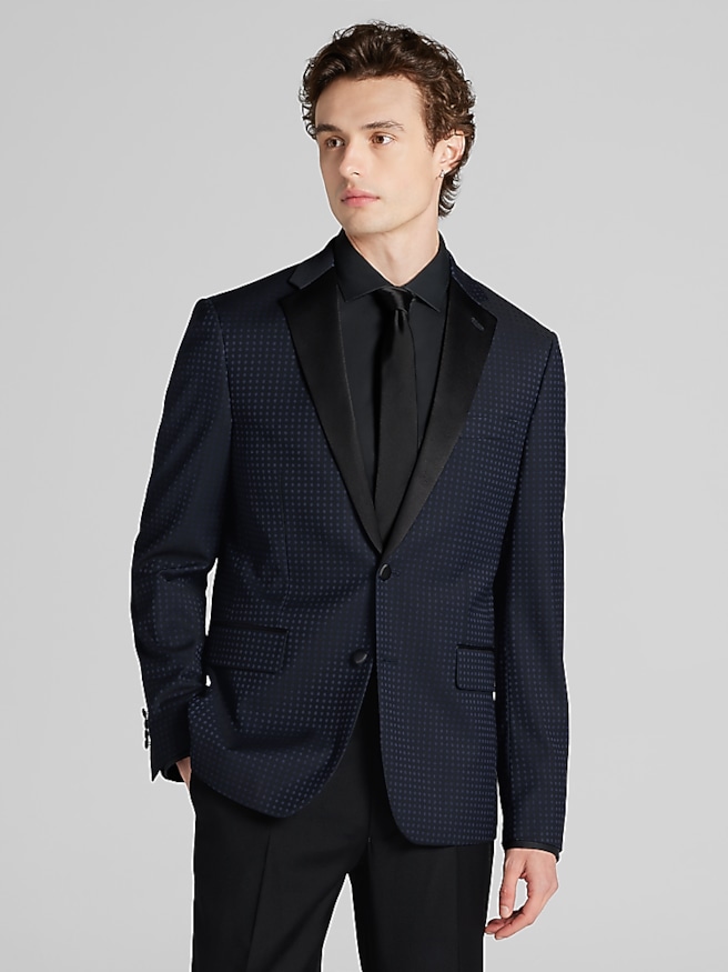Egara Slim Fit Polka Dot Dinner Jacket Navy