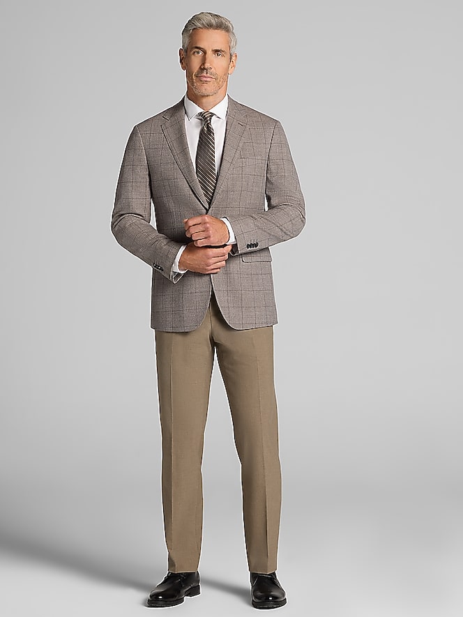 Joseph Abboud Classic Fit Plaid Sport Coat, Taupe - Image 5 of 8