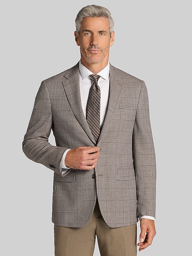 Joseph Abboud Classic Fit Plaid Sport Coat Taupe