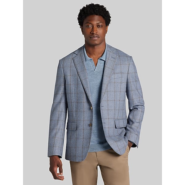 Joseph Abboud Big & Tall Men's Modern Fit Windowpane Plaid Sport Coat Light Blue - Size: 52 Regular