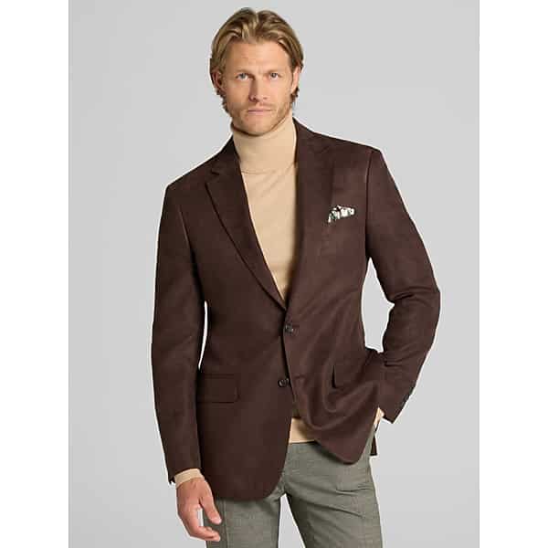 Wilke-Rodriguez Big & Tall Men's Modern Fit Microsuede Sport Coat Chocolate Brown - Size: 48 Regular