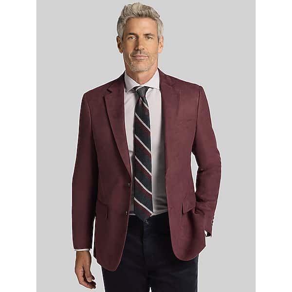 Wilke-Rodriguez Big & Tall Men's Modern Fit Microsuede Sport Coat Burgundy - Size: 48 Short