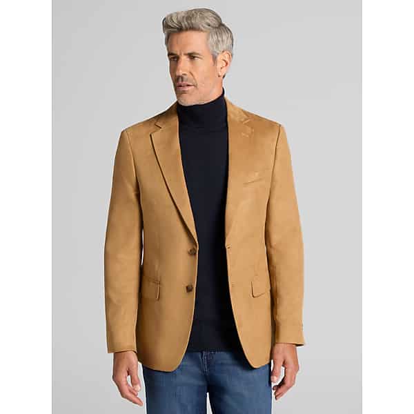Wilke-Rodriguez Men's Modern Fit Microsuede Sport Coat Pantone Chamois - Size: 40 Regular