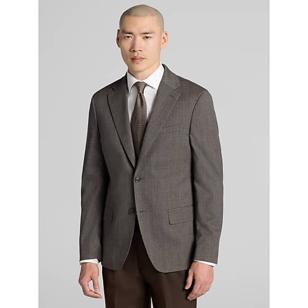 Calvin Klein Men's Slim Fit Plaid Sport Coat Tan Plaid - Size: 44 Regular
