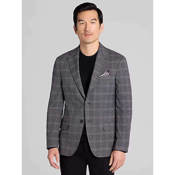 Calvin Klein Men's Slim Fit Plaid Sport Coat Gray Windowpane - Size: 44 Long