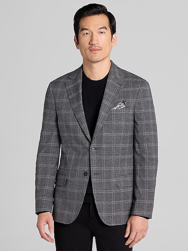 Calvin Klein Slim Fit Plaid Sport Coat Gray Windowpane