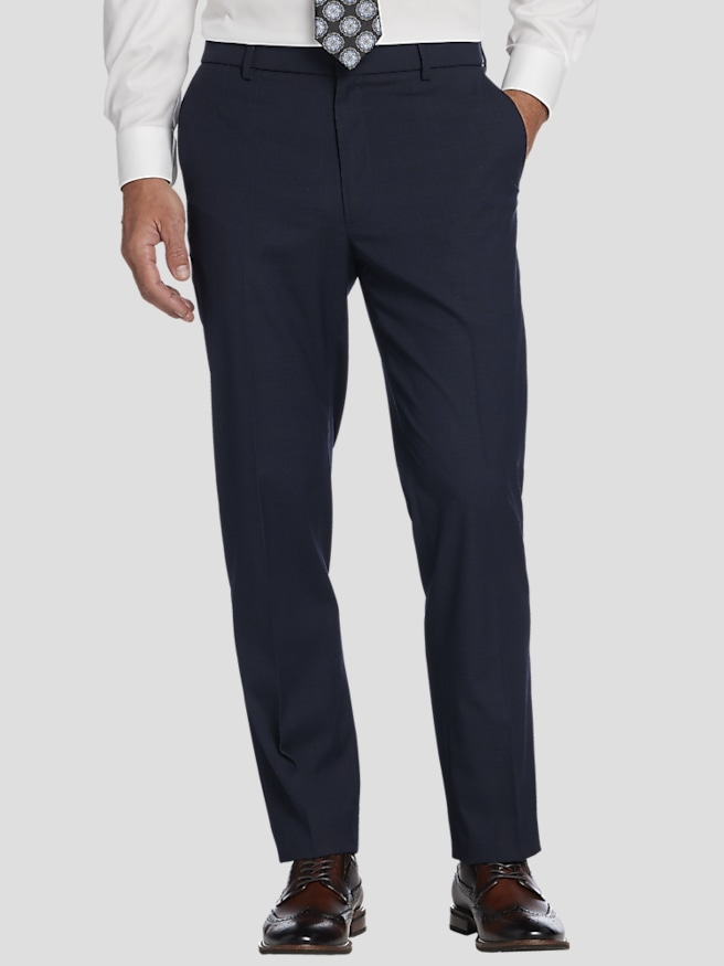 Awearness Kenneth Cole Men's Modern Fit Performance Dress Pants , Navy Plaid / Blue