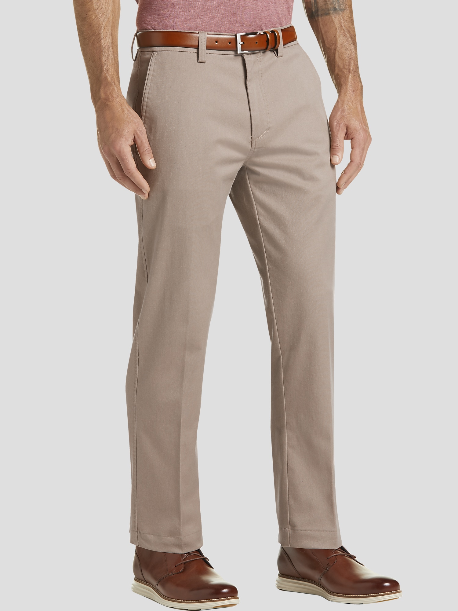 Haggar Men's Iron Free Straight Fit Flat Front Pant (Tan Casual)