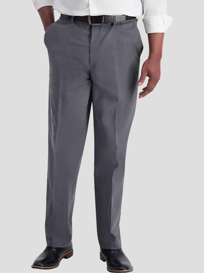 Haggar Men's Iron-Free Premium Khaki™ Classic Fit Flat Front Pant , Char Heather / Gray