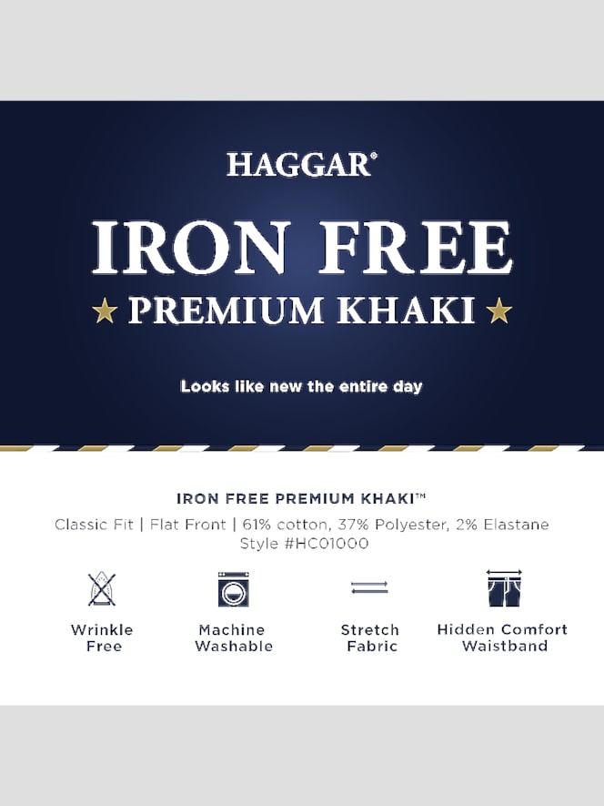 Haggar Iron-Free Premium Khaki&trade; Classic Fit Flat Front Pant, Dark Navy - Image 4 of 4