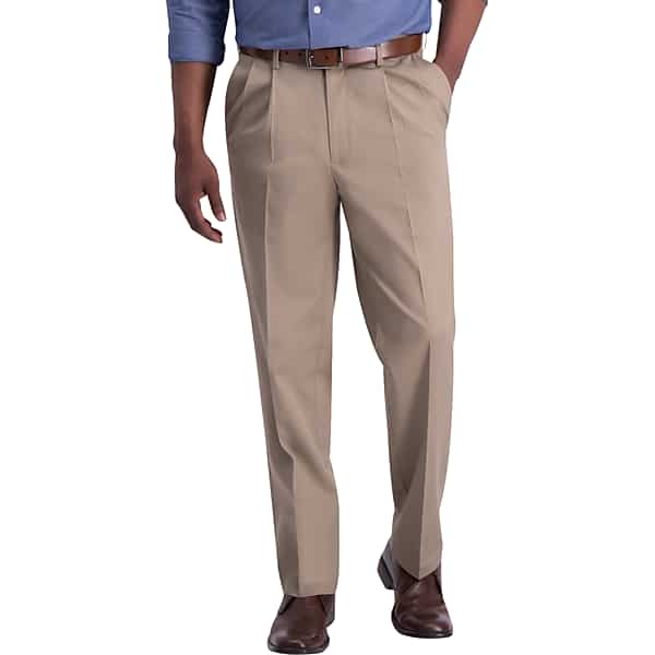 Haggar Men's Iron-Free Premium Khaki™ Classic Fit Pleat Front Pants Med Khaki - Size: 42W x 32L