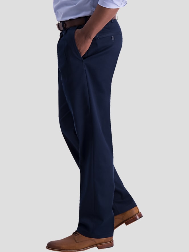 Haggar Iron-Free Premium Khaki&trade; Classic Fit Pleat Front Pant, Dark Navy - Image 3 of 4