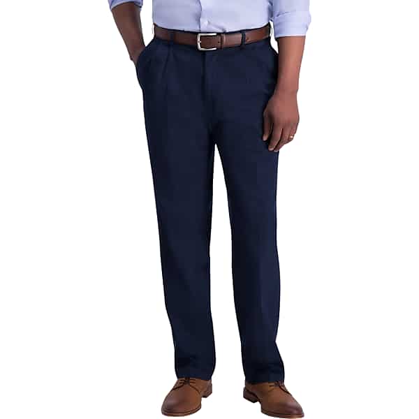 Haggar Men's Iron-Free Premium Khaki™ Classic Fit Pleat Front Pant Dark Navy - Size: 32W x 30L