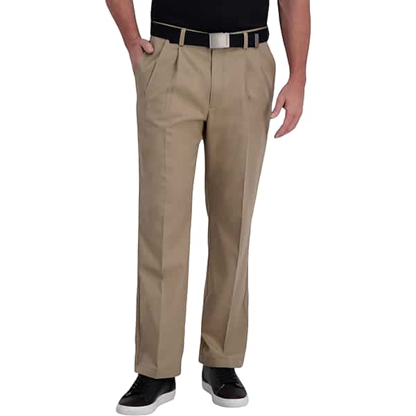 Haggar Men's Cool Right® Performance Flex Classic Fit Pleat Front Pant Khaki Hthr - Size: 42W x 30L