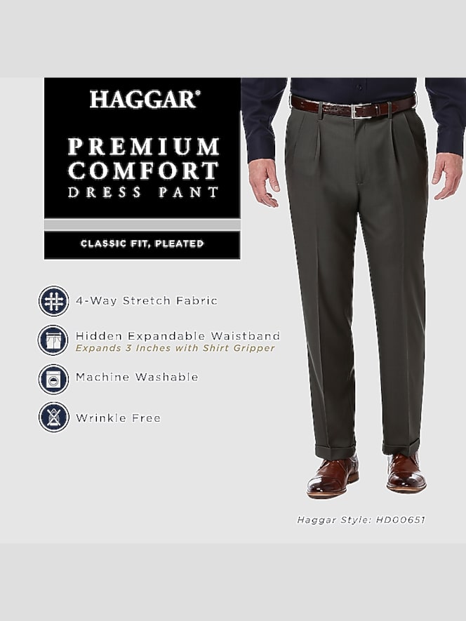Haggar Premium Comfort Classic Fit Pleat Front Pant, Med Khaki - Image 4 of 4