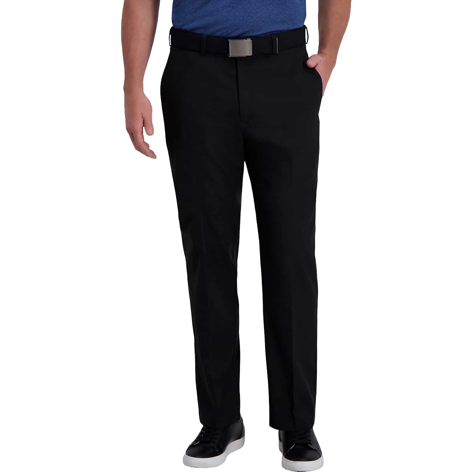 Haggar Cool Right Performance Flex Classic Fit Flat Front Pants in Black Solid – Men’s Wrinkle-Free Dress Slacks 40W x 34L