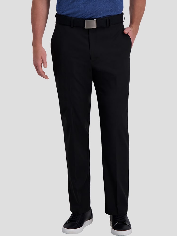 Haggar Men's Cool Right Performance Flex Solid Classic Fit Flat Front Pant