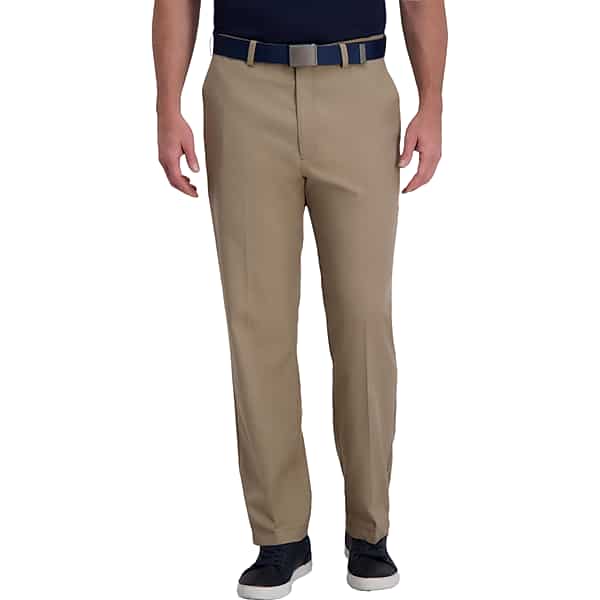 Haggar Men's Cool Right® Performance Flex Classic Fit Flat Front Pant Khaki Hthr - Size: 34W x 29L